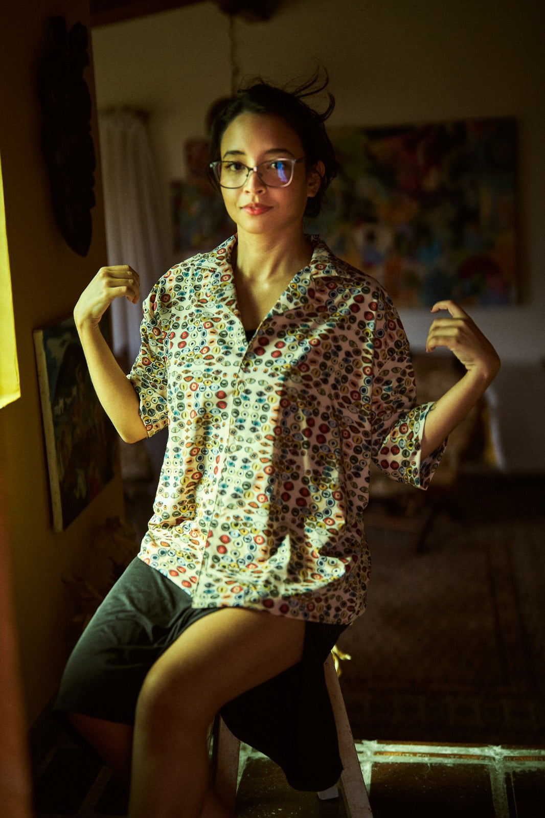 Camisa ojos salvajes beige - Unisex Oversize